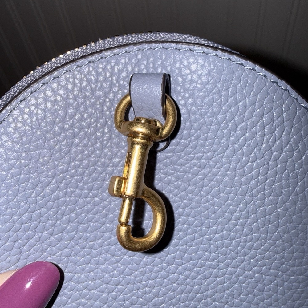 Tory Burch Coin Pouch Bag Charm Circular Wallet With Clip Periwinkle Purple EUC - Picture 5 of 11